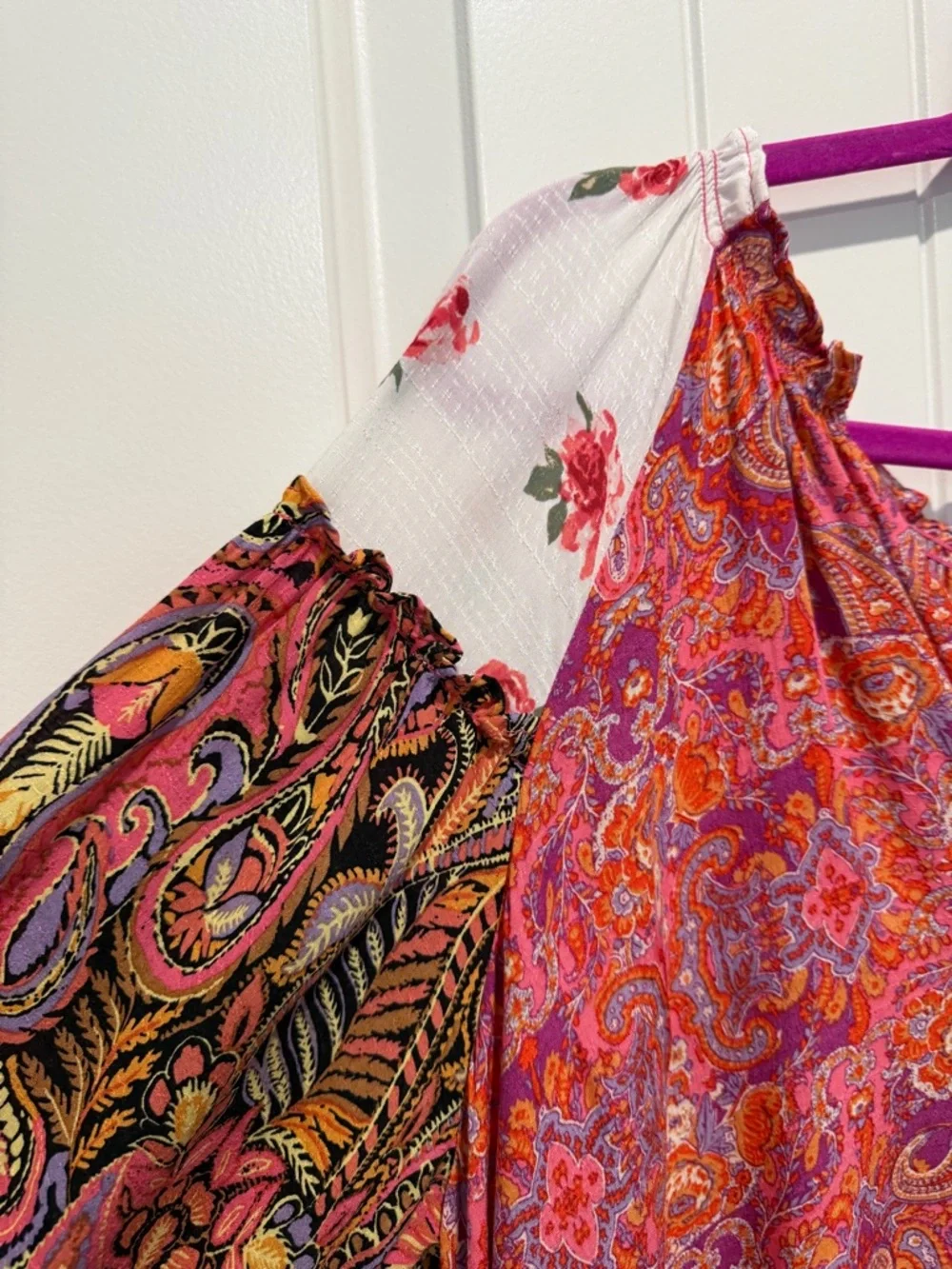 Free People Gemini Patchwork Boho Blouse Paisley & Floral Button-Front Blouse - Picture 6 of 12